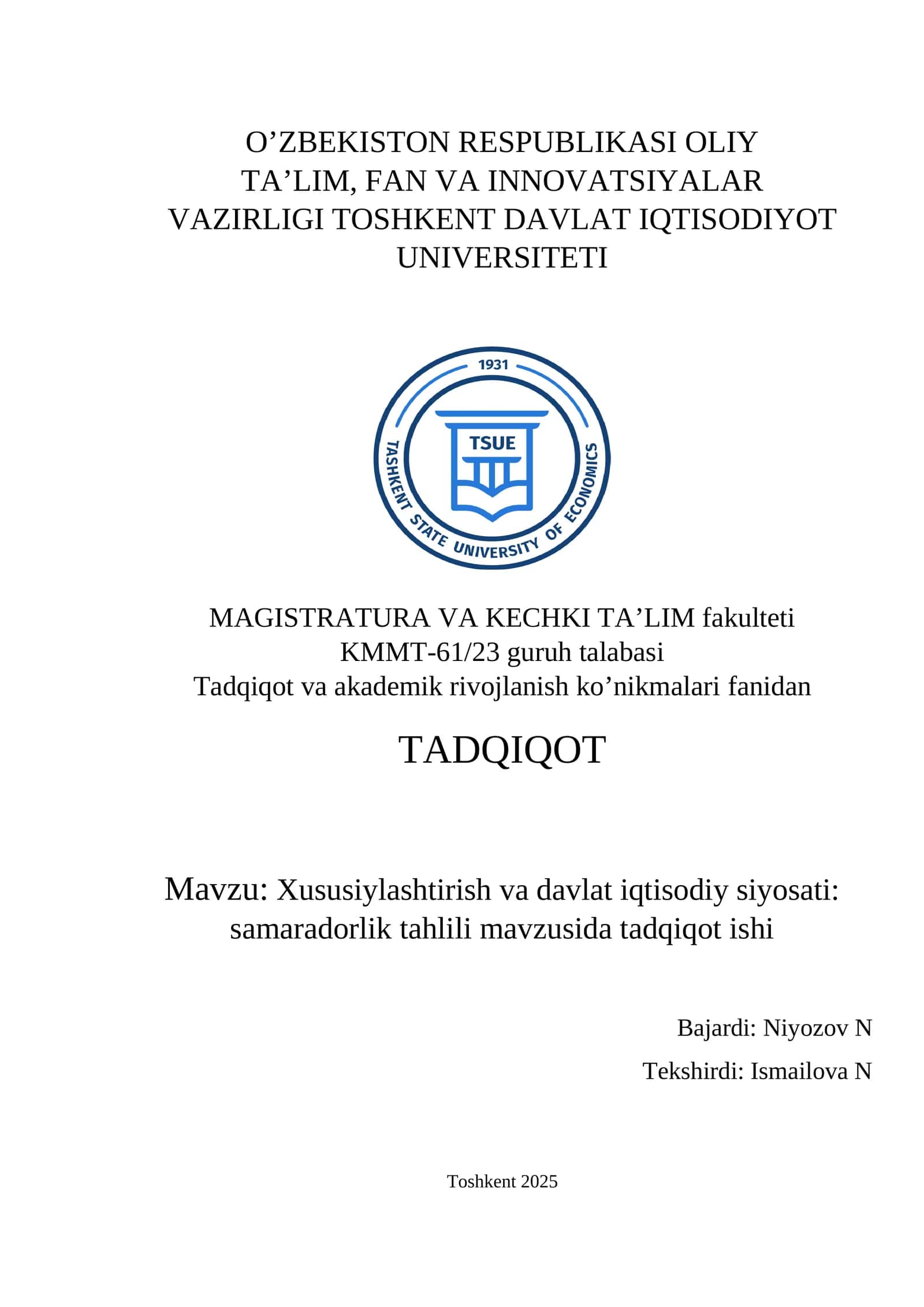 Xususiylashtirish va davlat iqtisodiy siyosati: samaradorlik tahlili