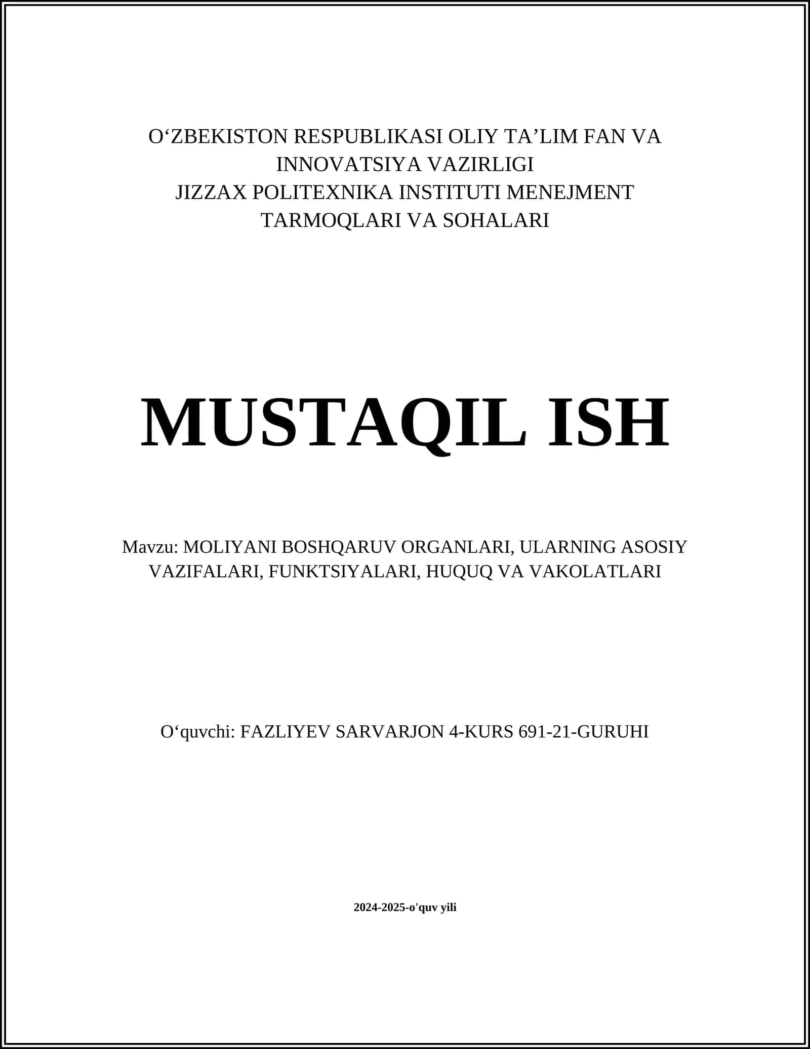 Moliyaviy boshqaruv organlari