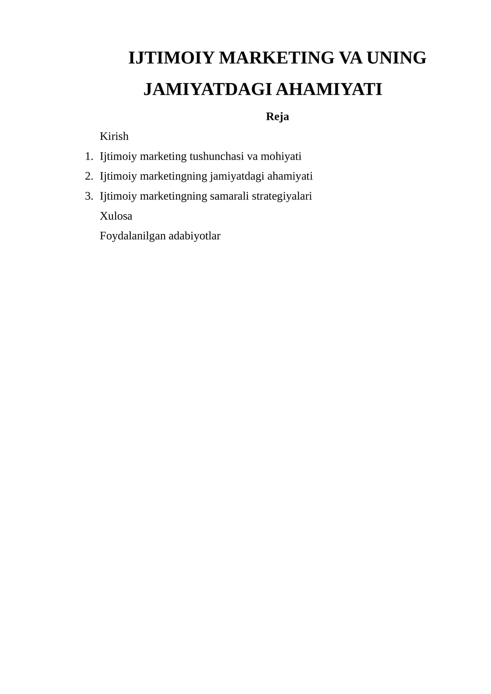 IJTIMOIY MARKETING VA UNING JAMIYATDAGI AHAMIYATI
