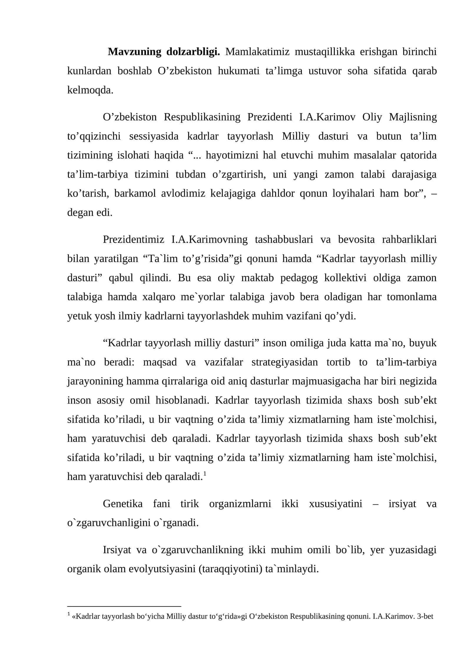 Butun ta'lim tizimining islohati