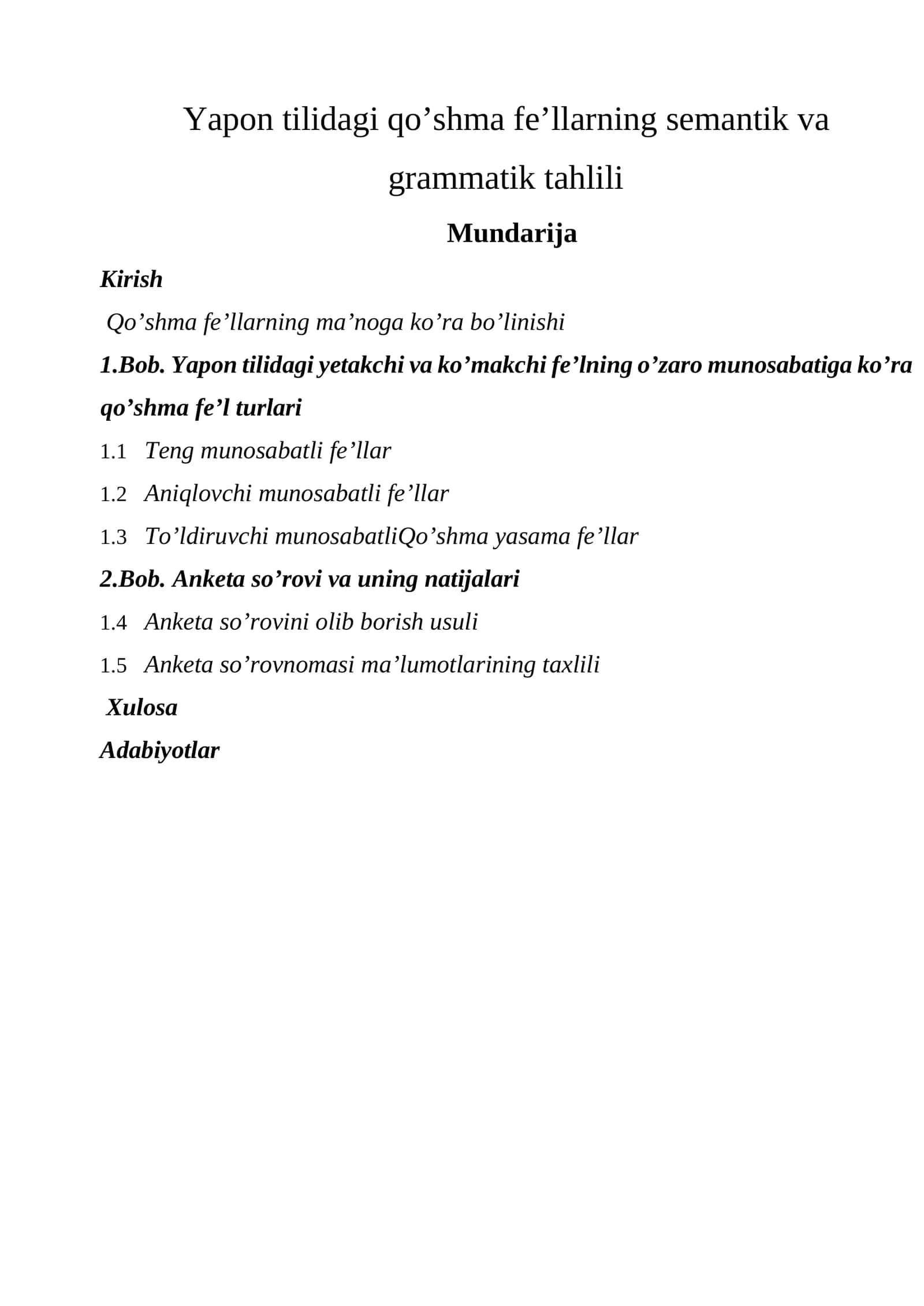 Yapon tilidagi qo’shma fe’llarning semantik va grammatik tahlili