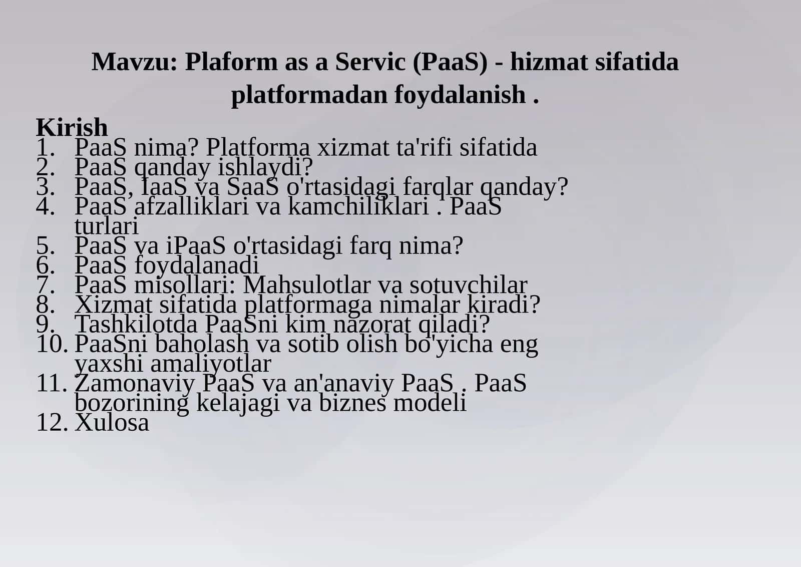 Plaformas aServic(PaaS) -hizmatsifatidaplatformadanfoydalanish