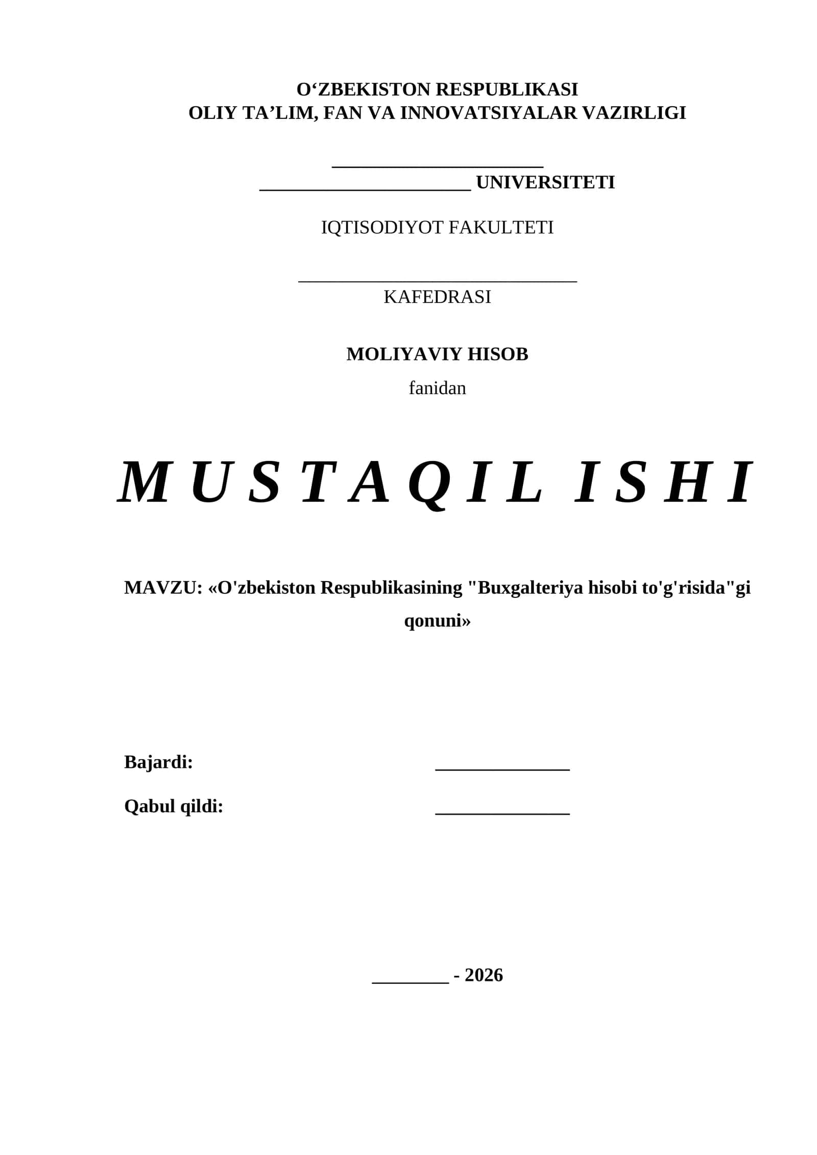 O'zbekiston Respublikasining Buxgalteriya hisobi to'g'risidagi qonuni