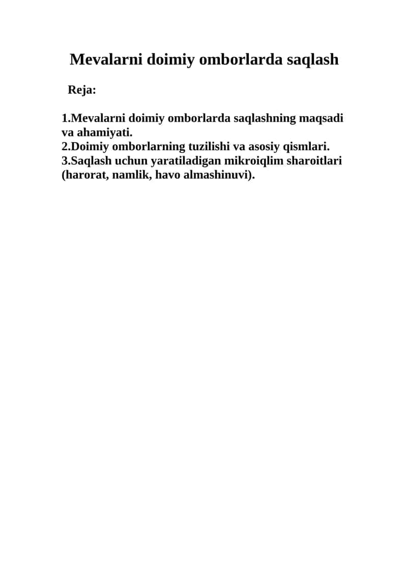Mеvalarni dоimiy оmbоrlarda saqlash