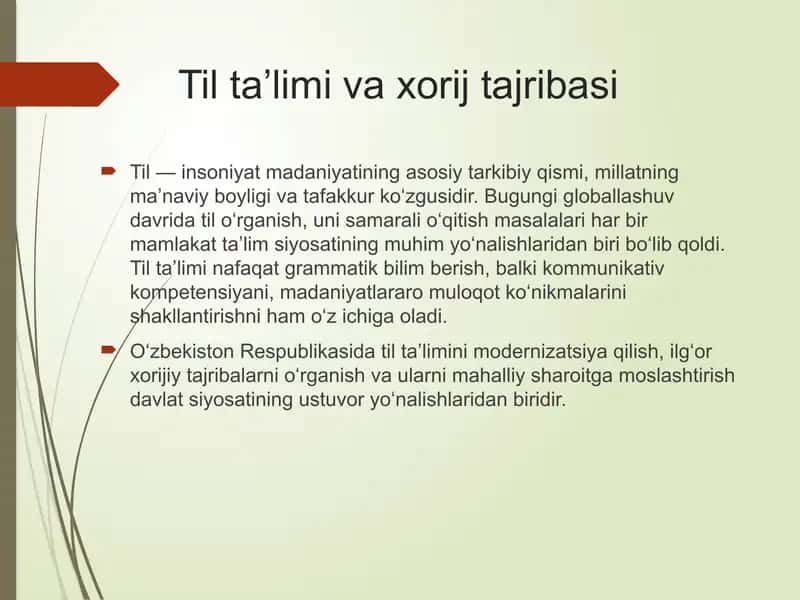 til ta'limi va xorij tajribasi