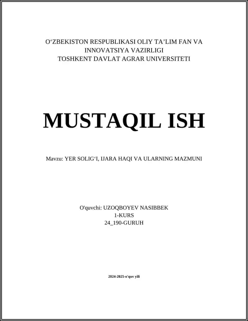 YER SOLIGʻI, IJARA HAQI VA ULARNING MAZMUNI