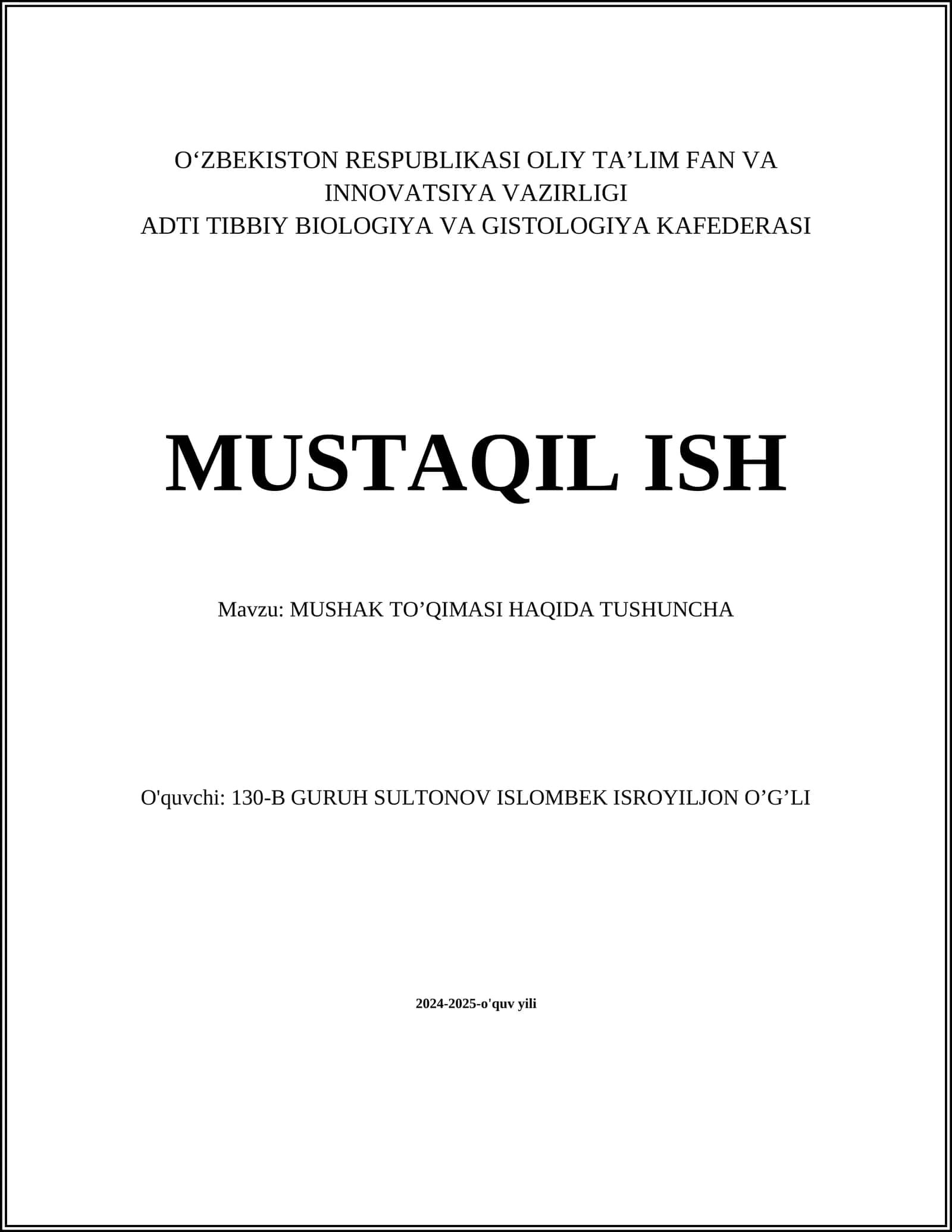 MUSHAK TO’QIMASI HAQIDA TUSHUNCHA