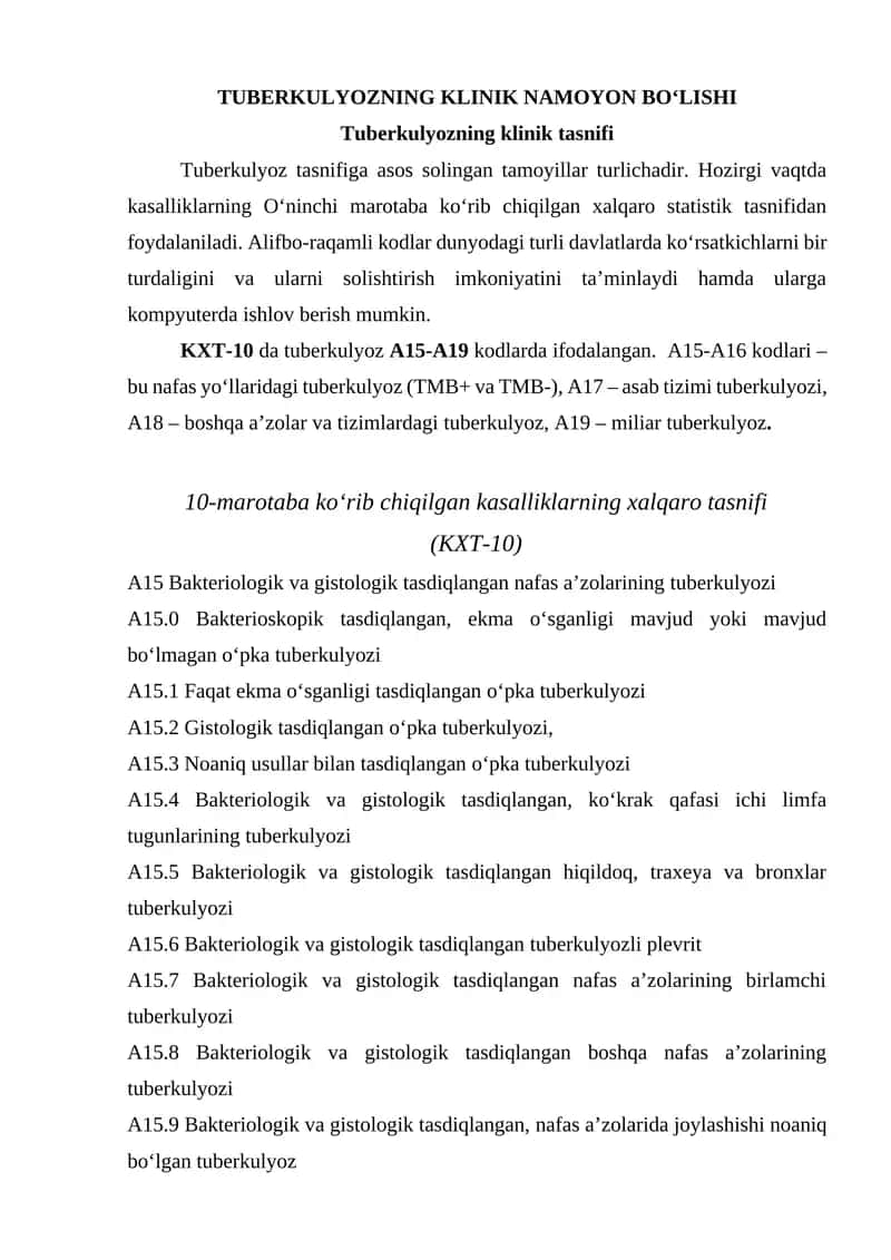 Tuberkulyozning Klinik Namoyn Bolishi