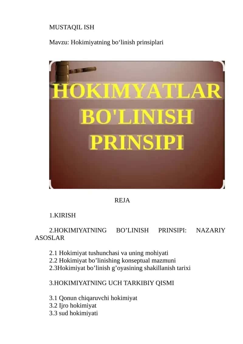 Hokimiyatning bo‘linish prinsiplari