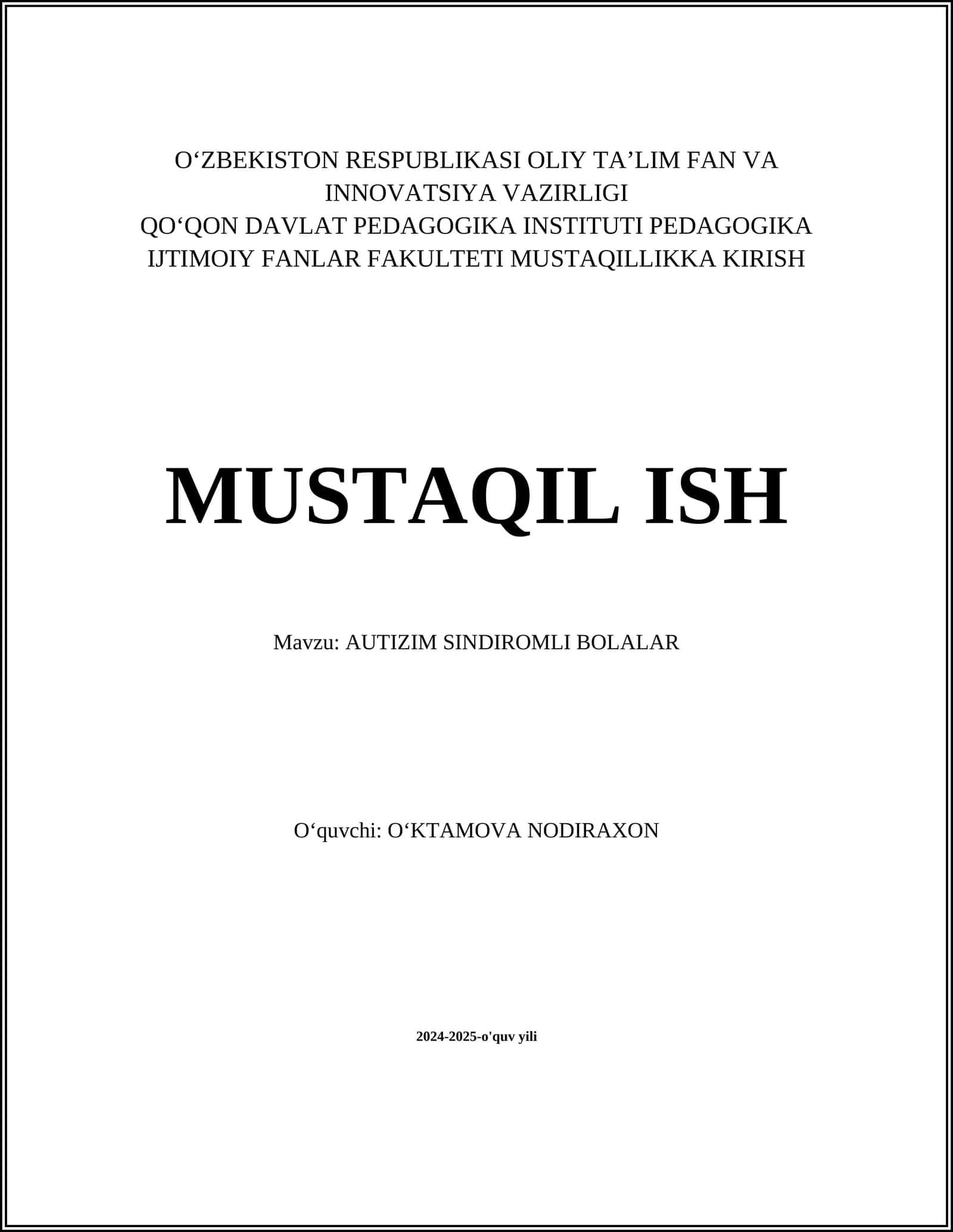 AUTIZIM SINDIROMLI BOLALAR