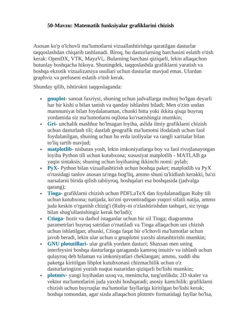 50-Mavzu: Matematik funksiyalar grafiklarini chizish