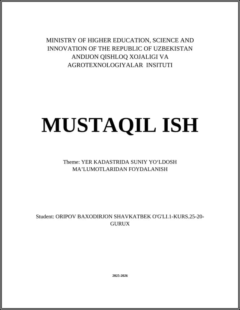 Yer Kadastrida Suniy Yoʻldosh Maʼlumotlaridan Foydalanish