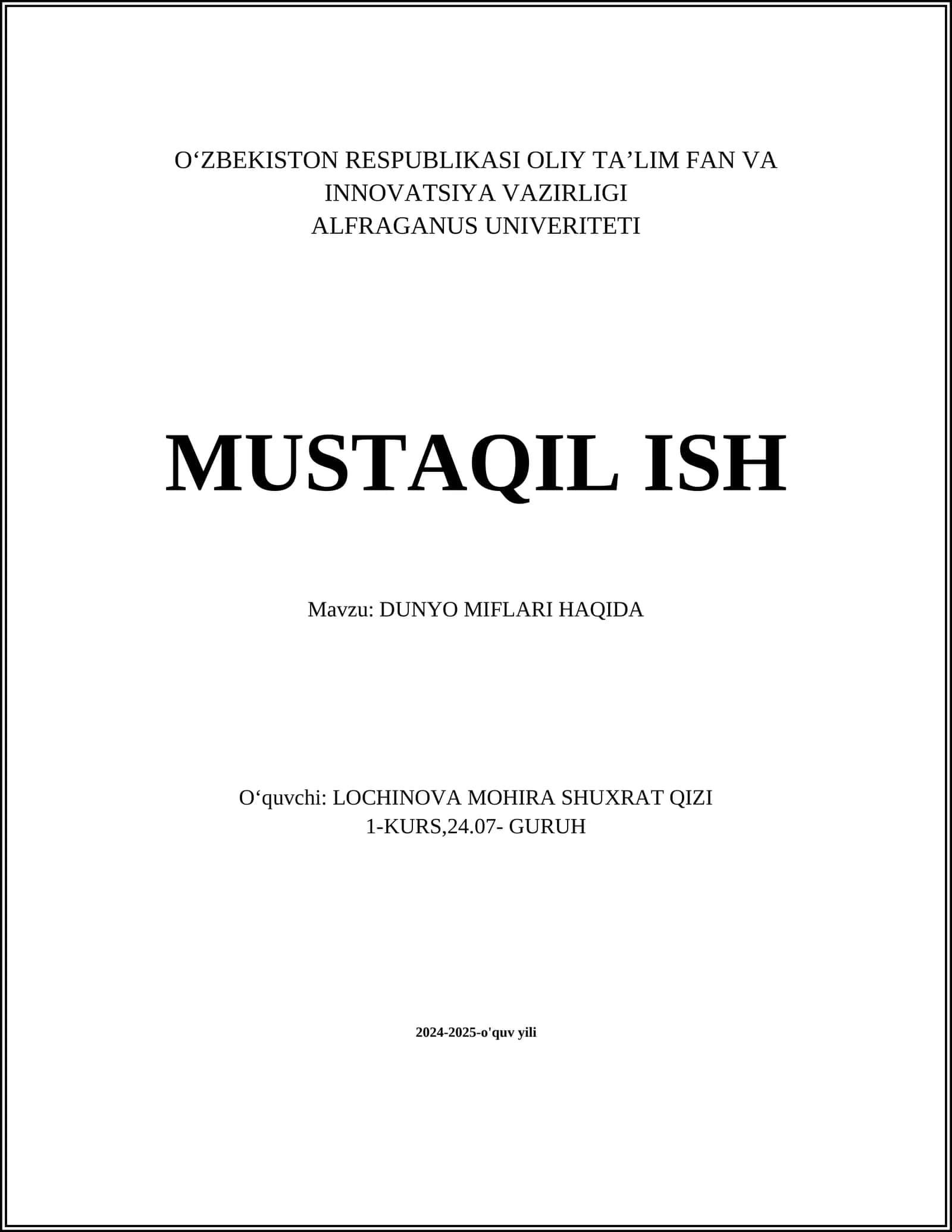 DUNYO MIFLARI HAQIDA