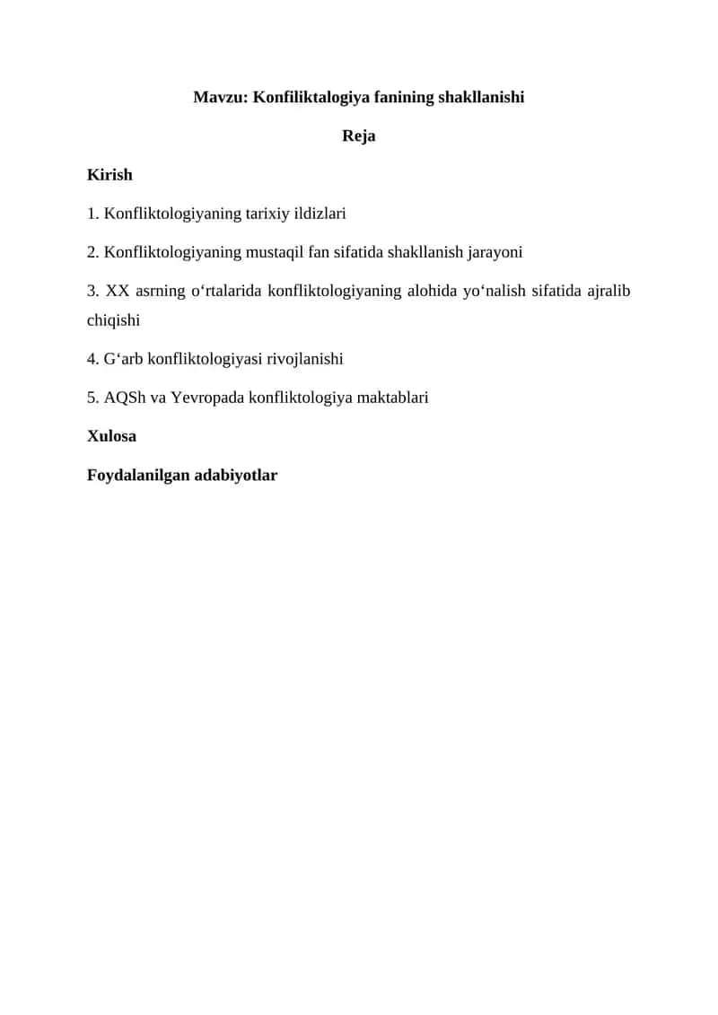 Konfliktologiya fanining shakllanishi