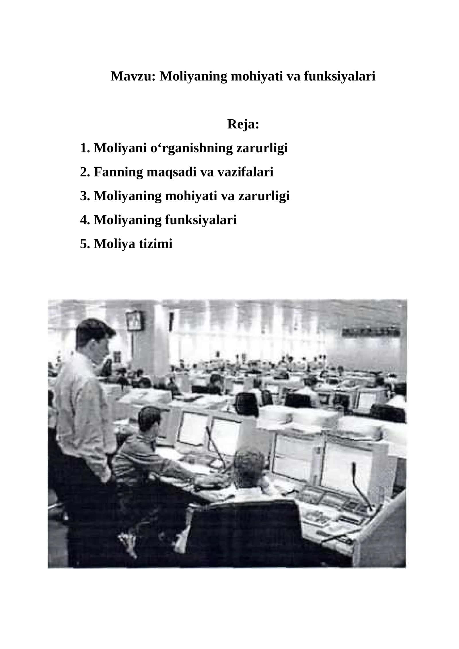 Moliyaning mohiyati va funksiyalari