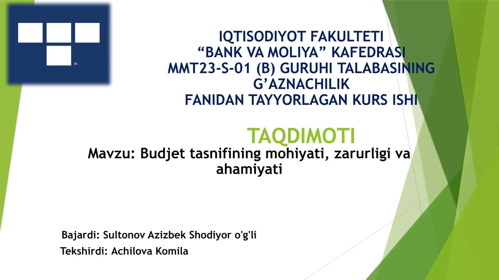 IT TALIMI. BANK VA MOLIYA