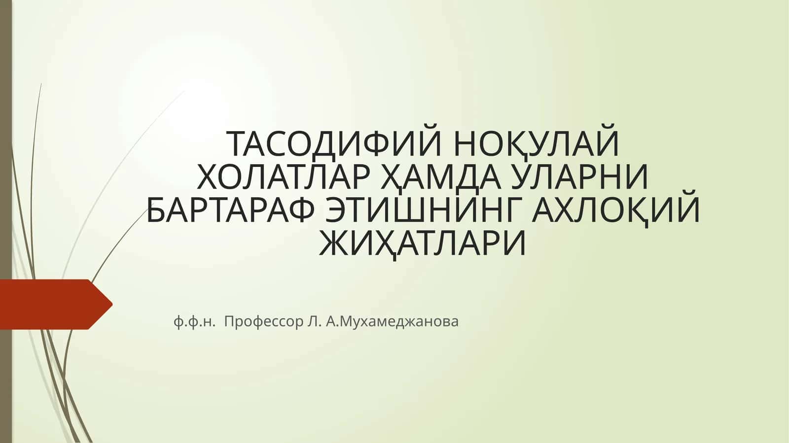 ТАСОДИФИЙ НОҚУЛАЙ ХОЛАТЛАР ҲАМДА УЛАРНИ БАРТАРАФ ЭТИШНИНГ АХЛОҚИЙ ЖИҲАТЛАРИ