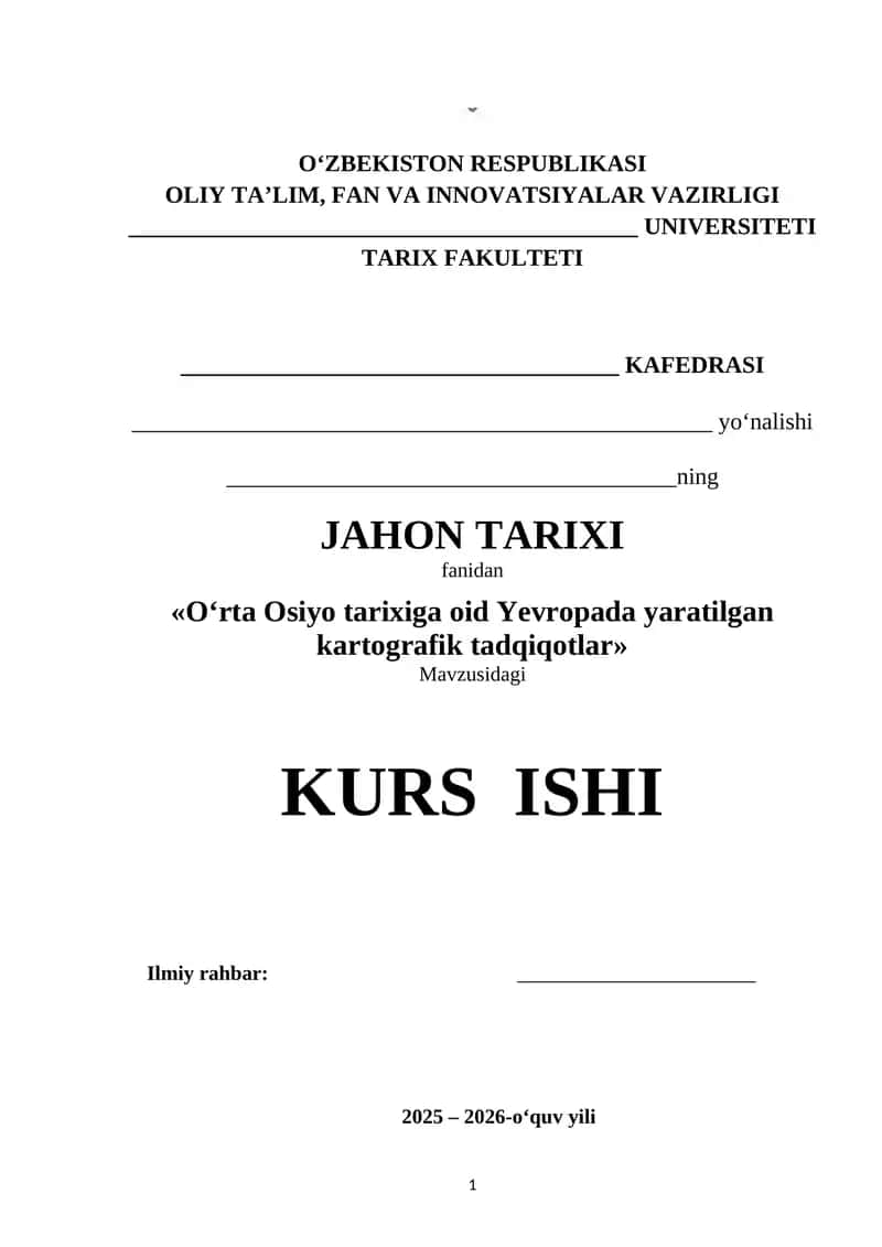 O‘rta Osiyo tarixiga oid Yevropada yaratilgan kartografik tadqiqotlar
