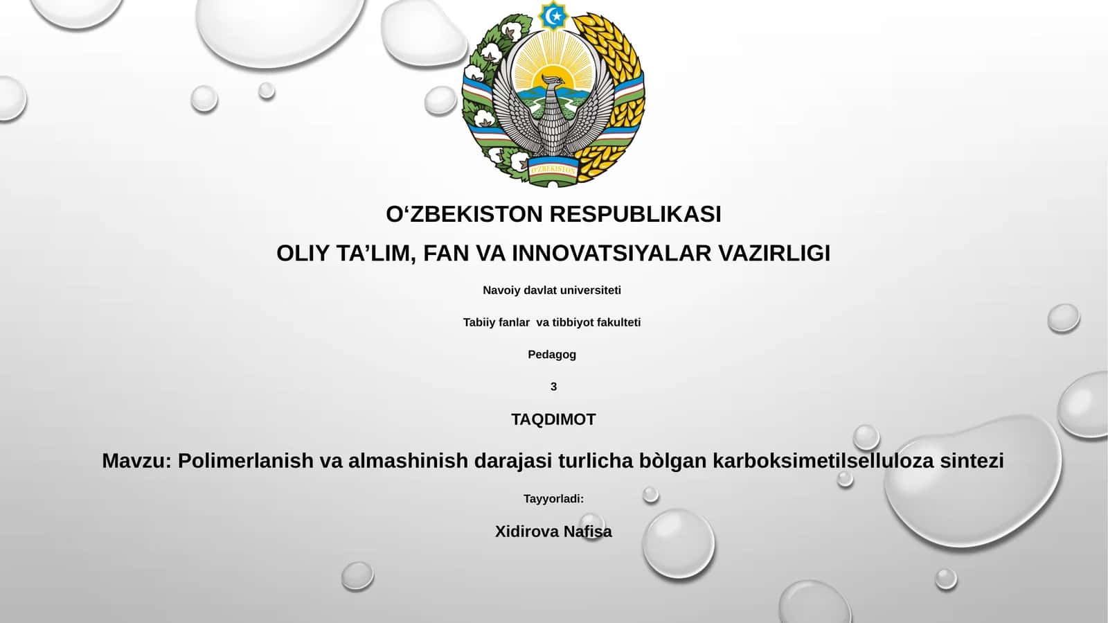 Polimerlanish va almashinish darajasi turlicha bòlgan karboksimetilselluloza sintezi