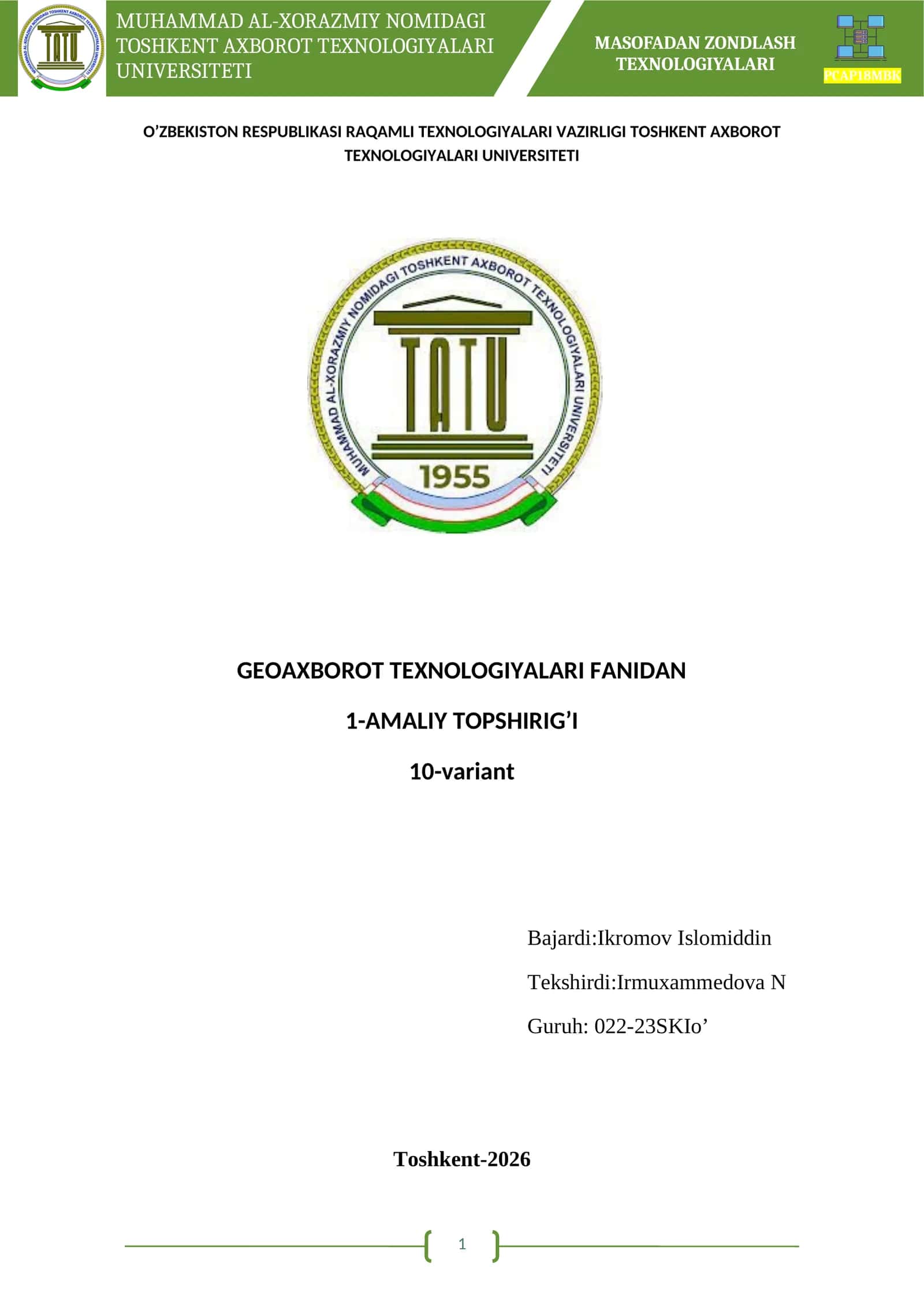 GEOAXBOROT TEXNOLOGIYALARI FANIDAN
