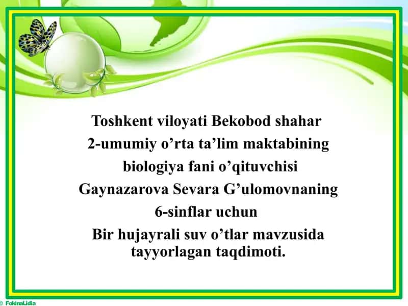 Bir hujayrali suv o’tlar