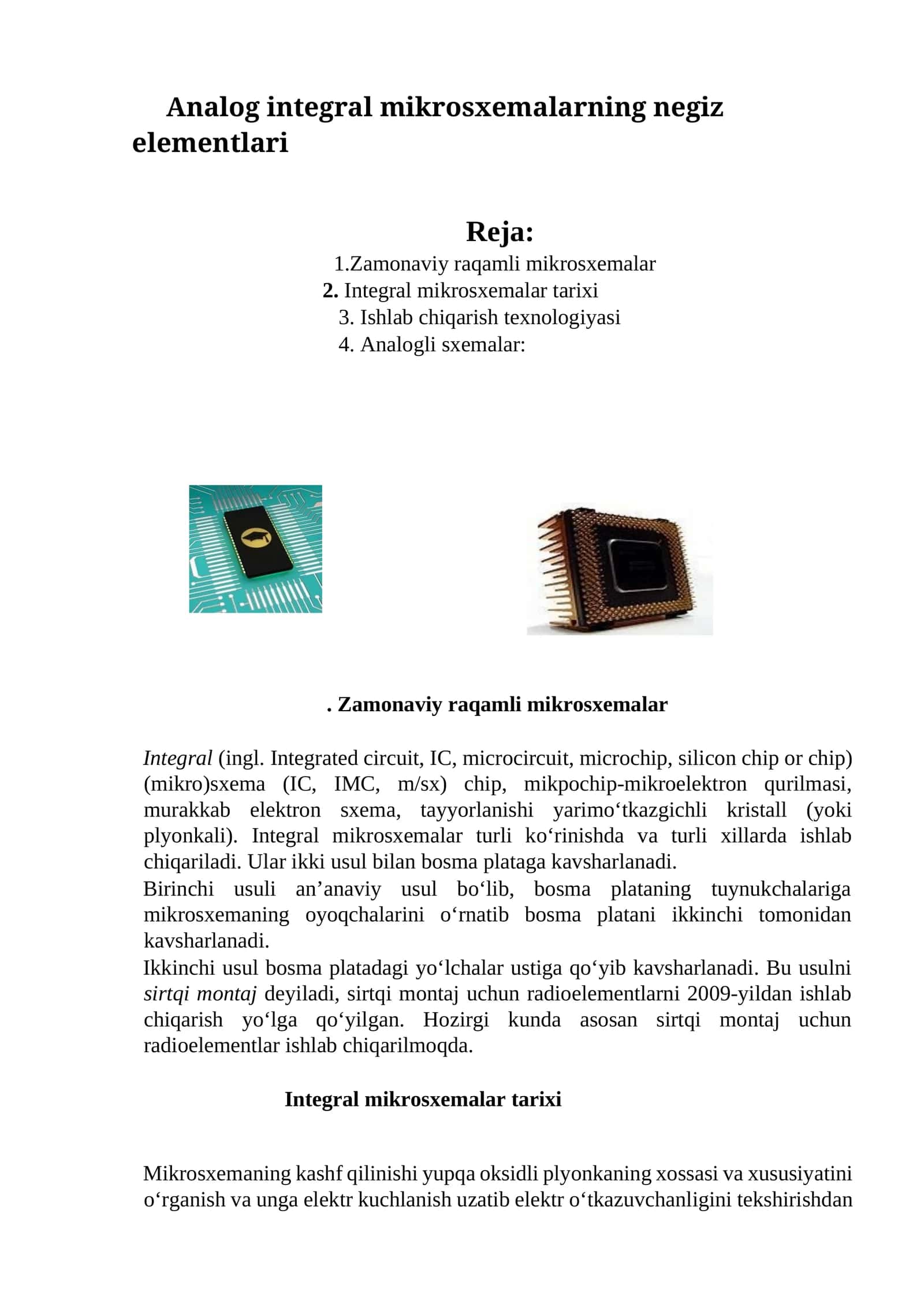 Analog integral mikrosxemalarning negiz elementlari