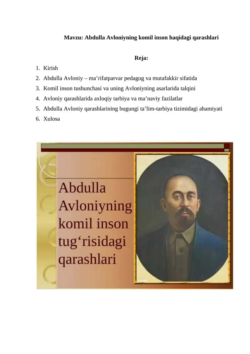 Abdulla Avloniyning komil inson haqidagi qarashlari