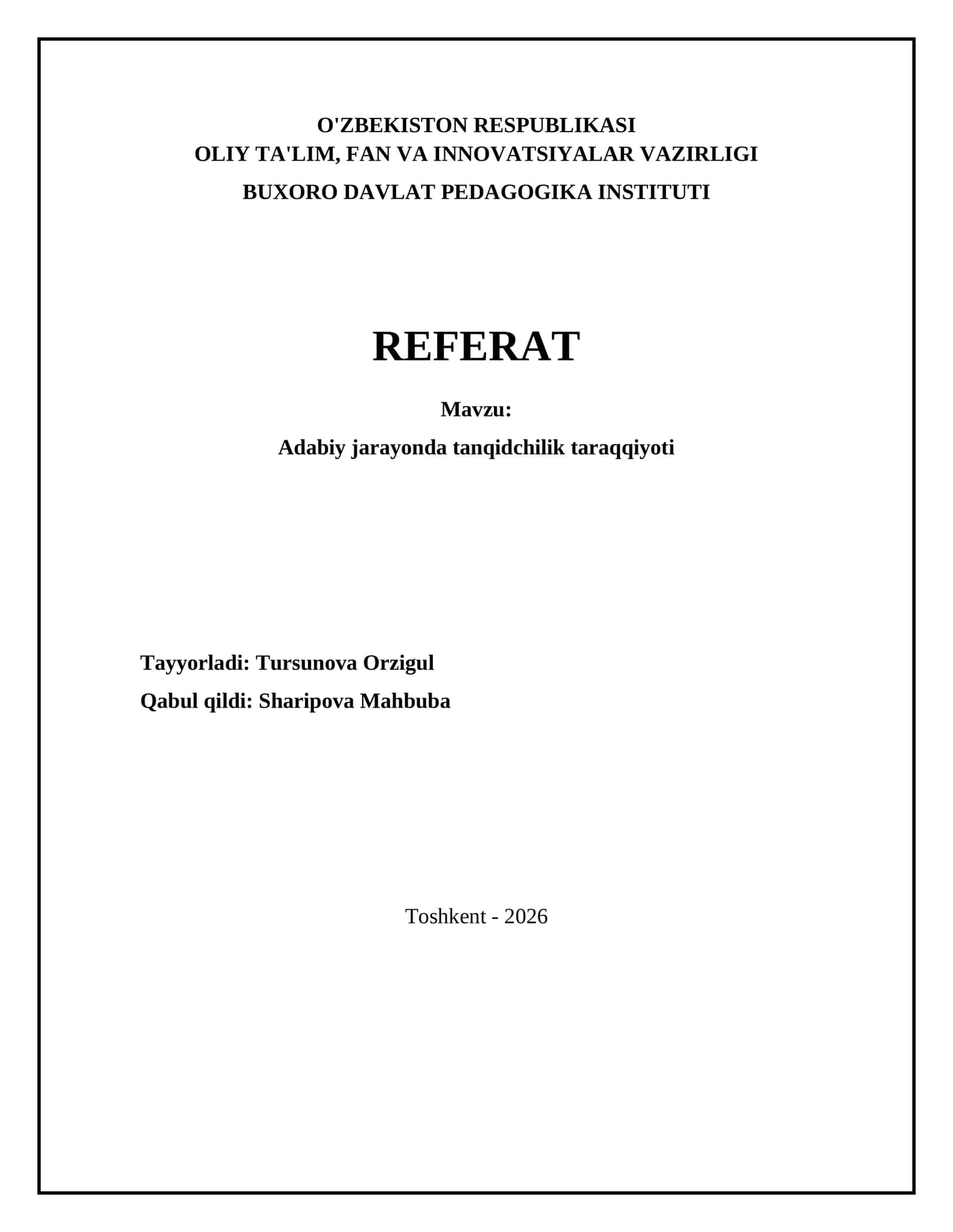 Adabiy jarayonda tanqidchilik taraqqiyoti