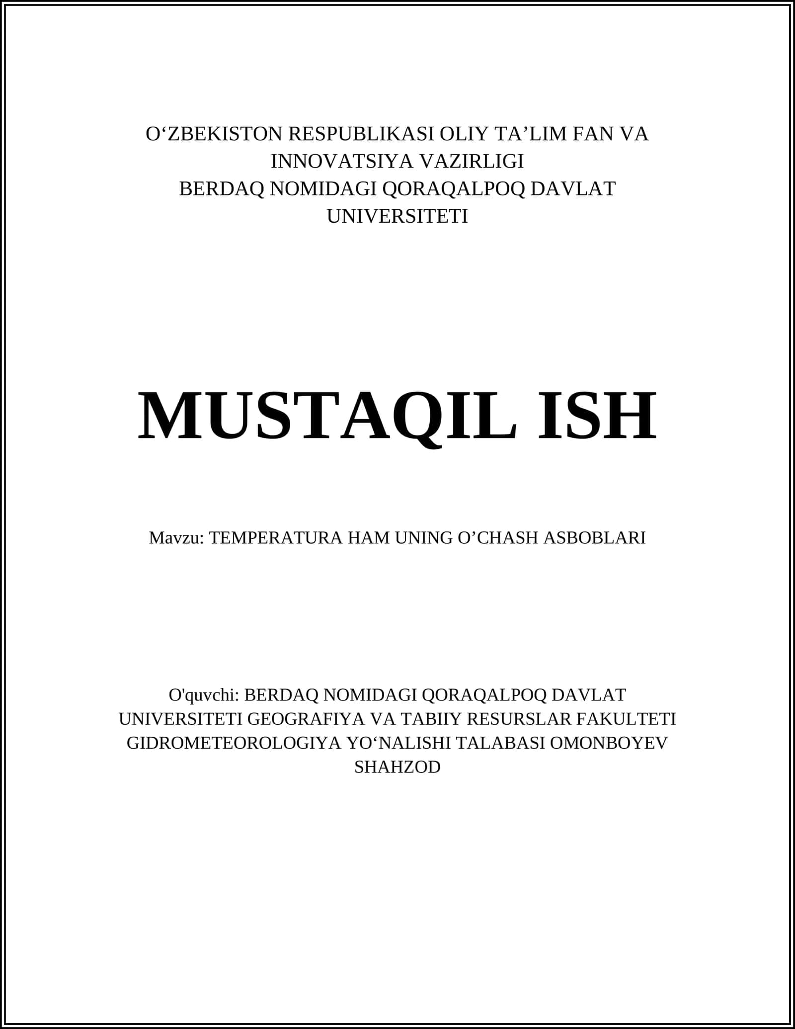 TEMPERATURA HAM UNING OʼCHASH ASBOBLARI