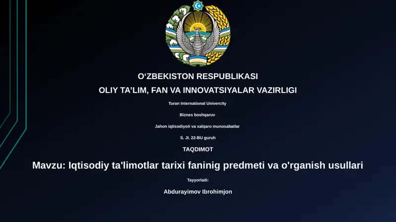 Iqtisodiy ta'limotlar tarixi fanining predmeti va o'rganish usullari