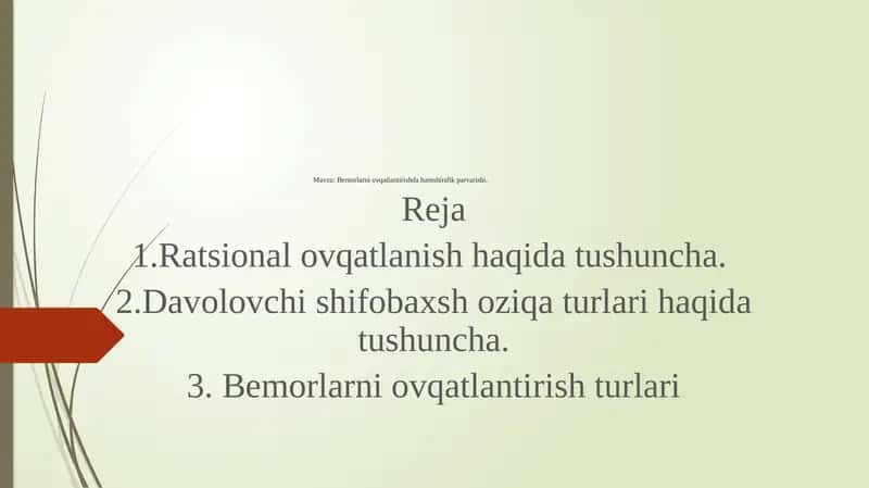 Bemorlarni ovqatlantirishda hamshiralik parvarishi
