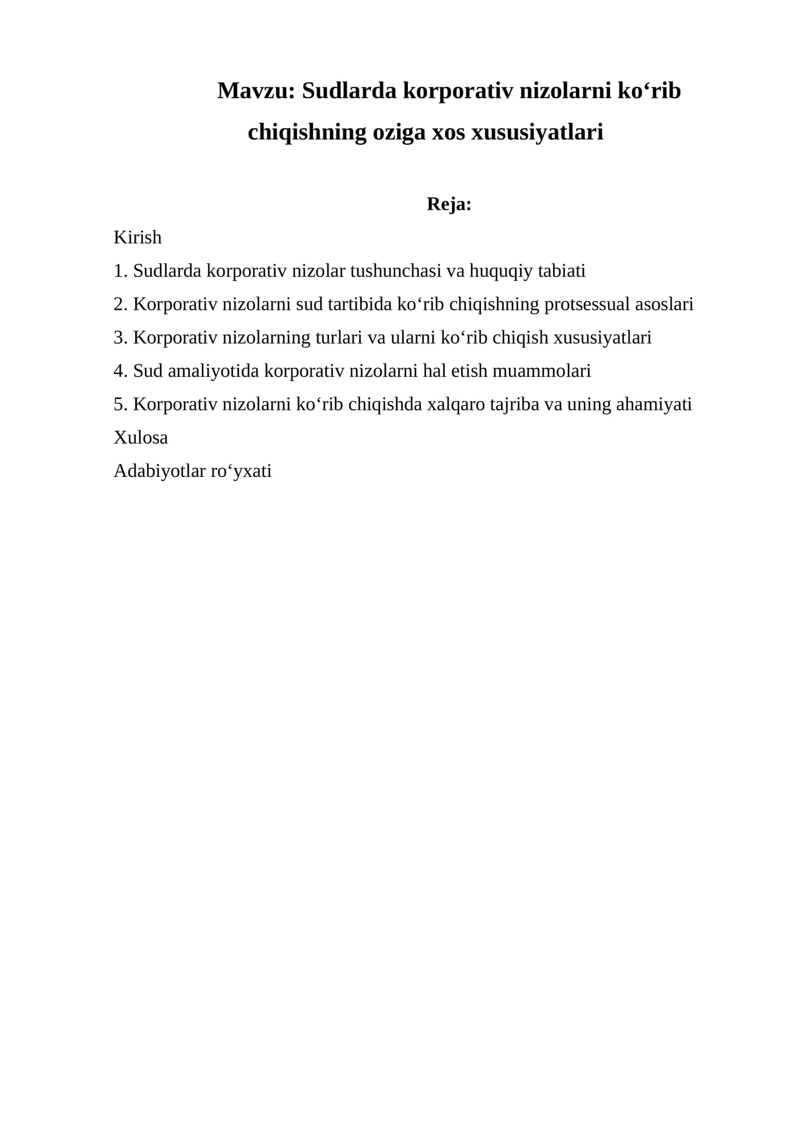 Sudlarda korporativ nizolarni ko‘rib chiqishning oziga xos xususiyatlari