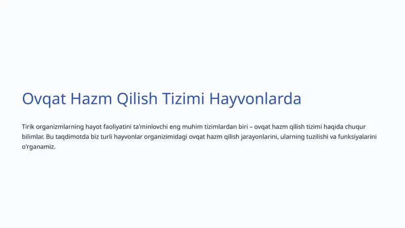 Ovqat Hazm Qilish Tizimi Hayvonlarda