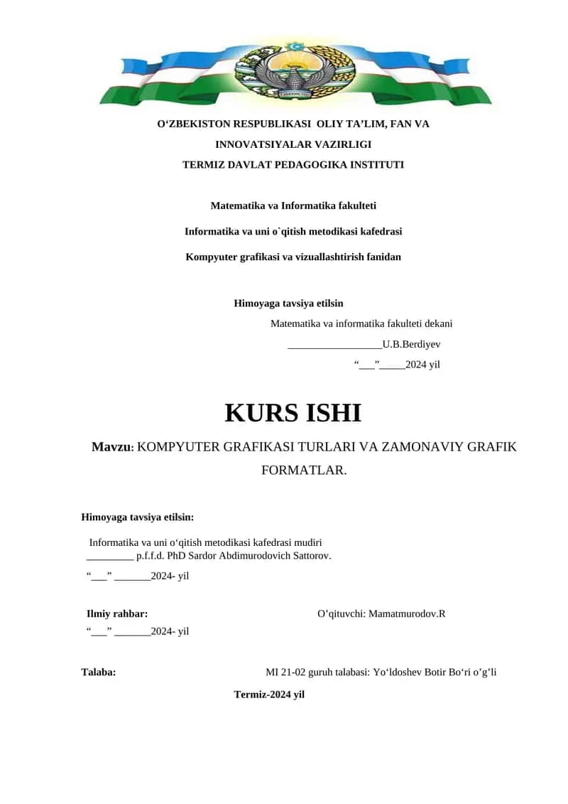 KOMPYUTER GRAFIKASI TURLARI VA ZAMONAVIY GRAFIK FORMATLAR