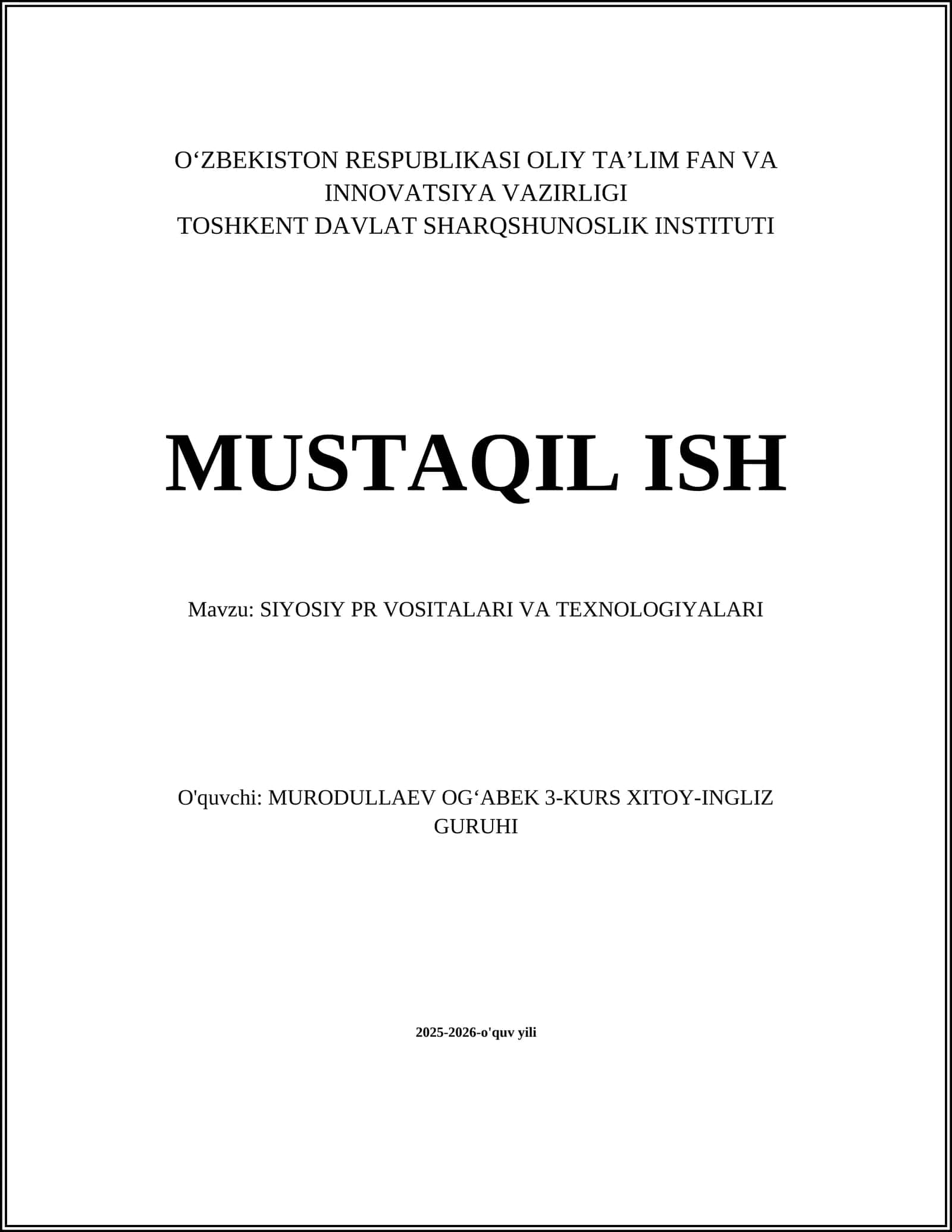 SIYOSIY PR VOSITALARI VA TEXNOLOGIYALARI