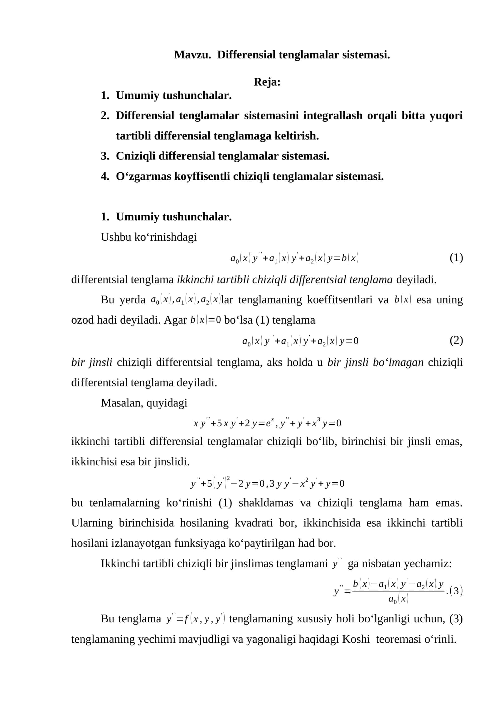 Differensial tenglamalar sistemasi