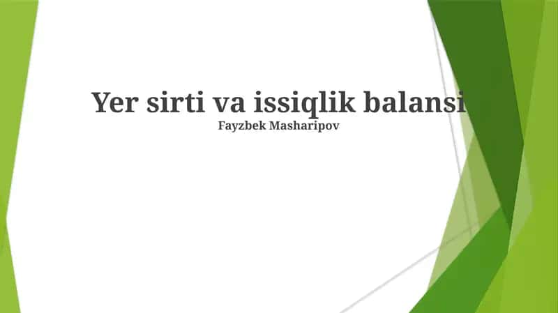 Yer sirti va issiqlik balansi