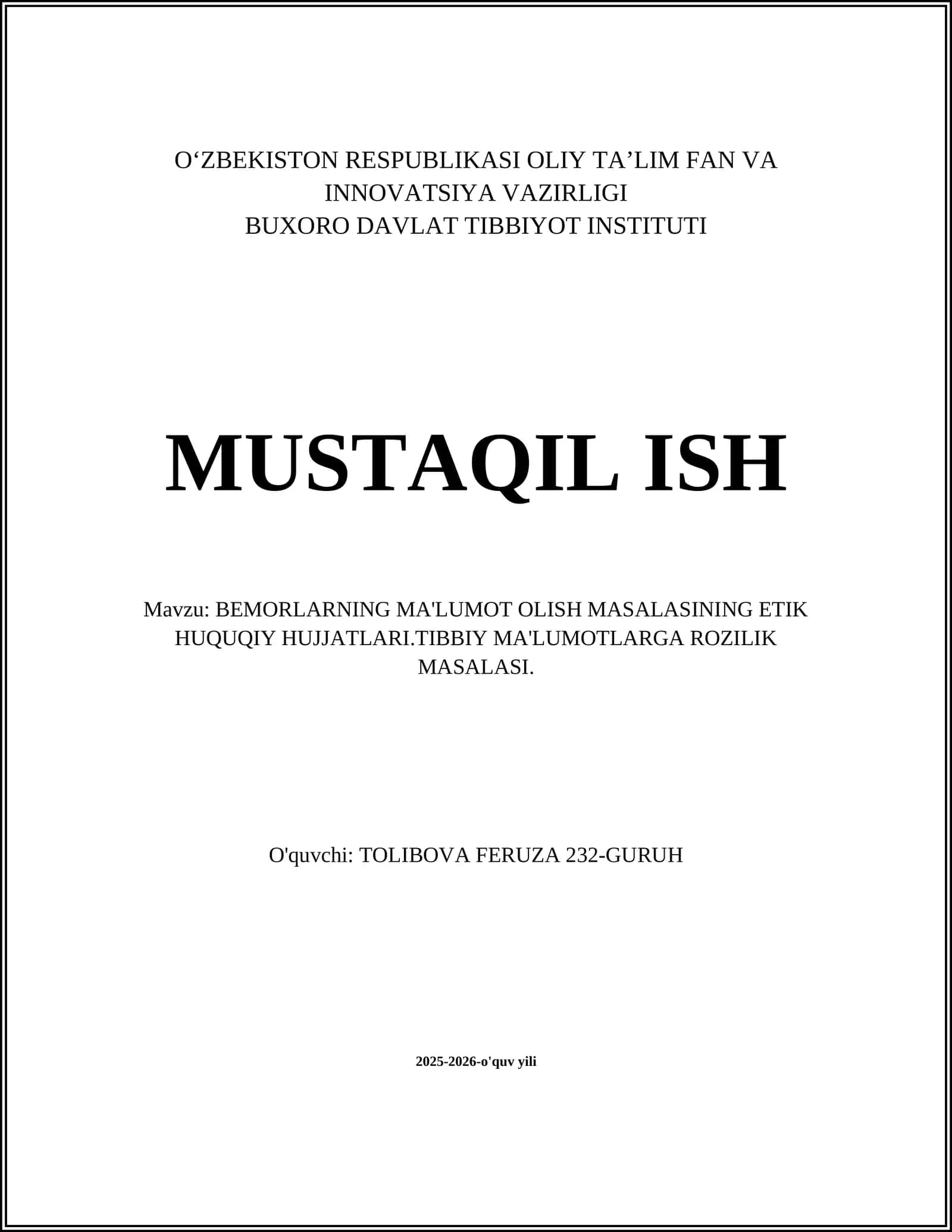 Bemorlarning Tibbiy Ma'lumot Olish Huquqi