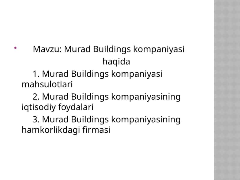 Murad Buildings kompaniyasi haqida