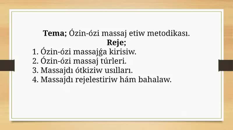 Ózin-ózi massaj etiw metodikası