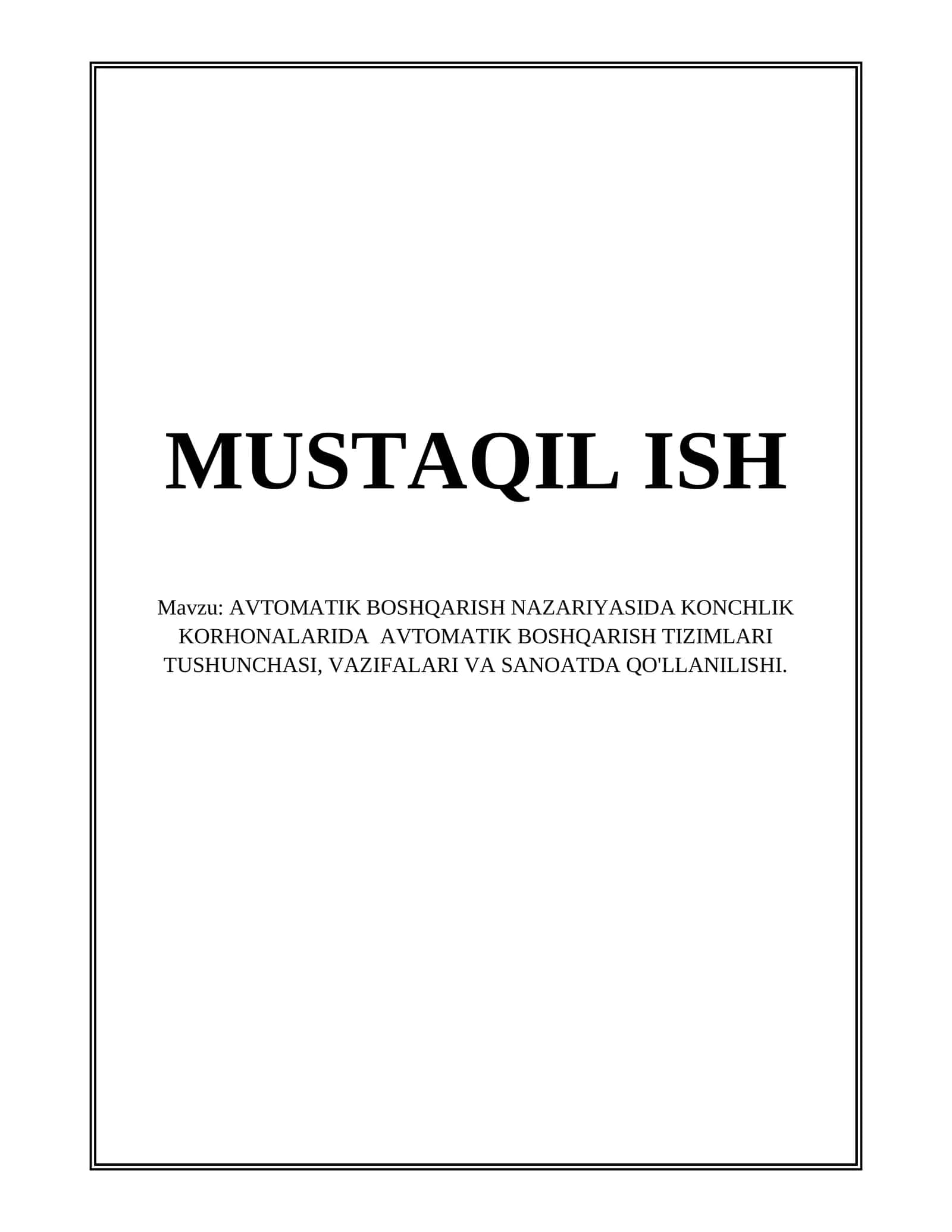 AVTOMATIK BOSHQARISH NAZARIYASI