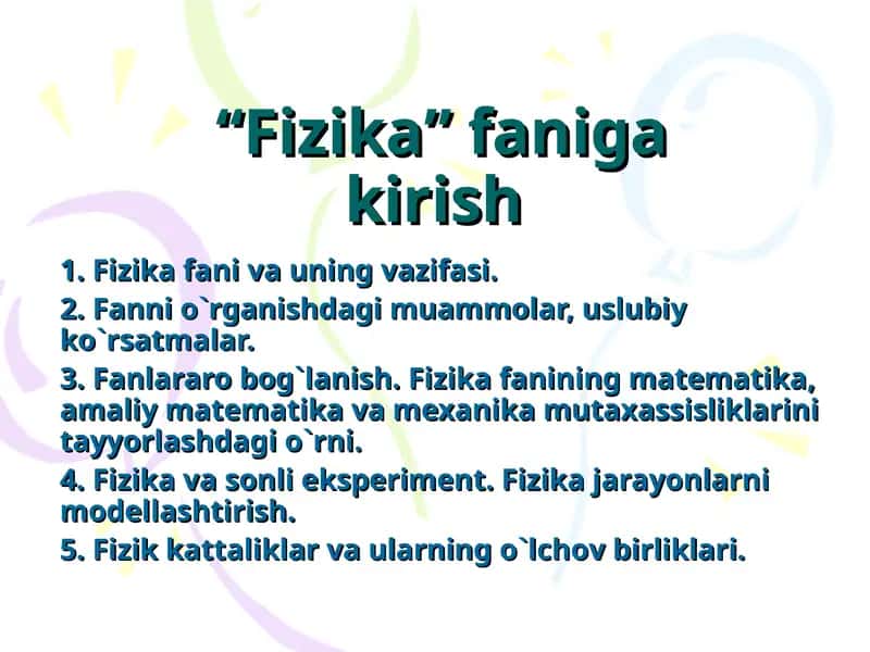 Fizika faniga kirish