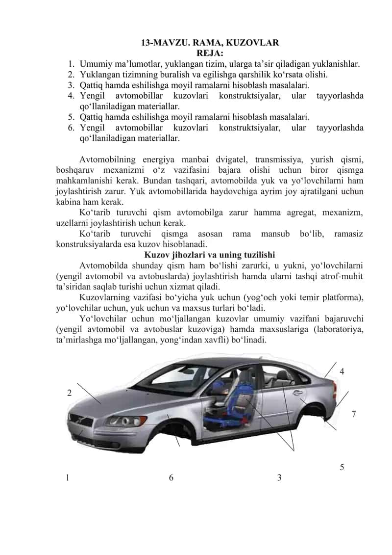 Yengil avtomobillar kuzovlari konstruktsiyalari