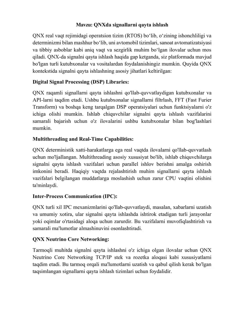 QNXda signallarni qayta ishlash