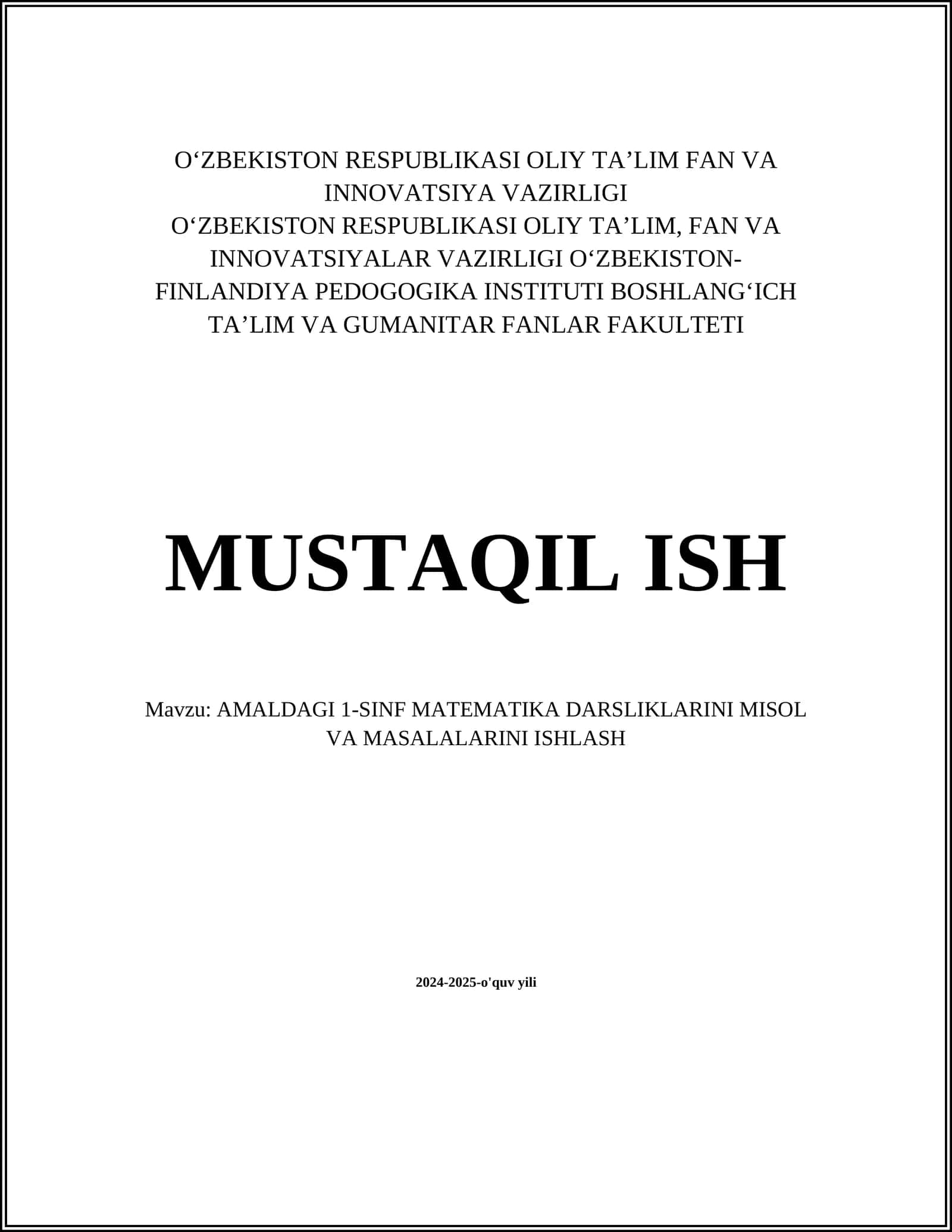 AMALDAGI 1-SINF MATEMATIKA DARSLIKLARINI MISOL VA MASALALARINI ISHLASH