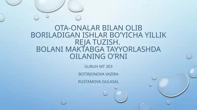 Bolani maktabga tayyorlashda oilanin go'rni