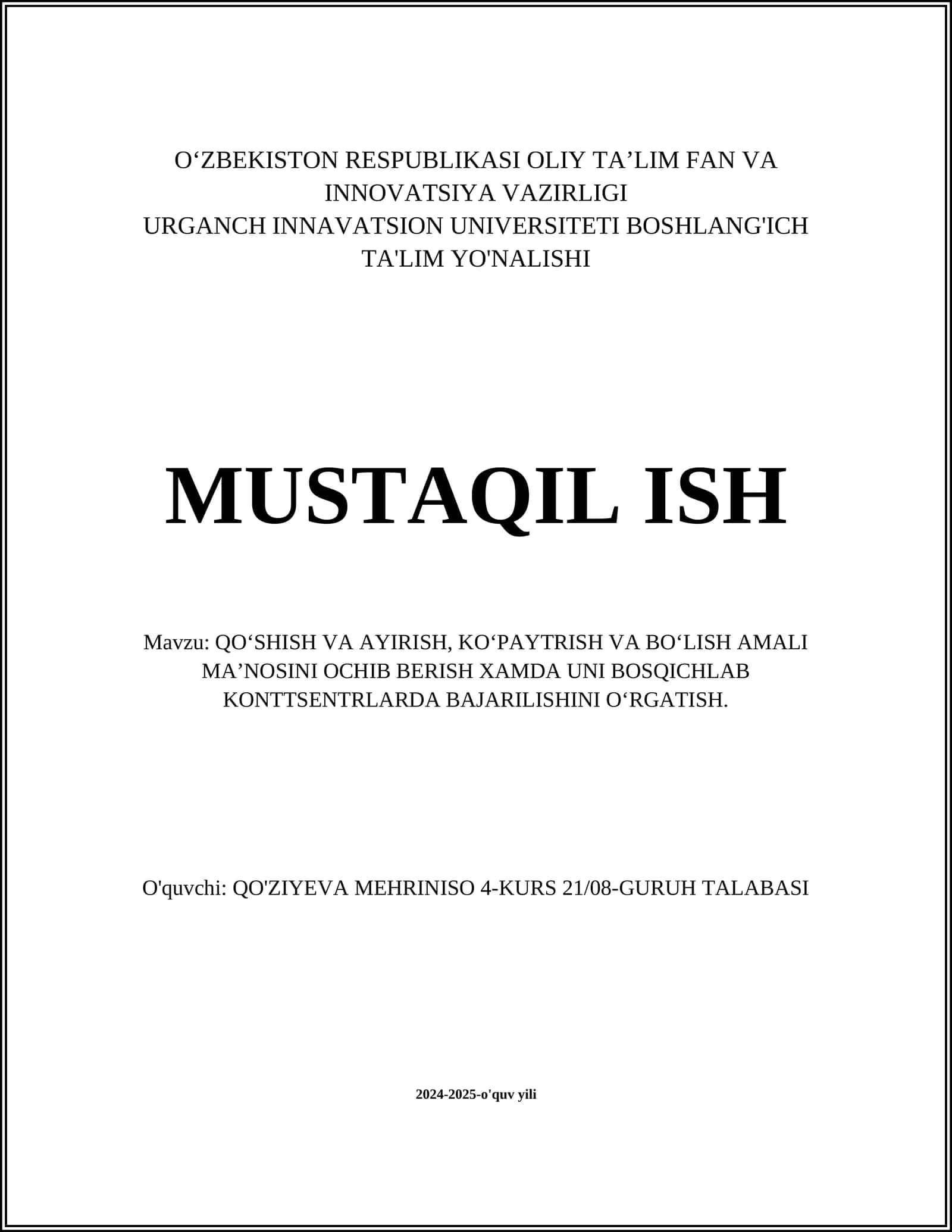 Qo‘shish va Ayirish Amallari Asoslari