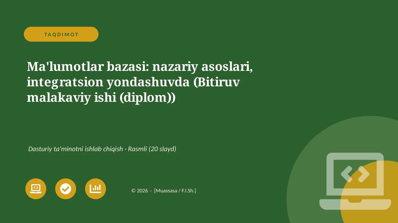 Ma'lumotlar bazasi: nazariy asoslari, integratsion yondashuvda (Bitiruv malakaviy ishi (diplom))