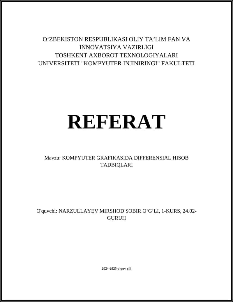 KOMPYUTER GRAFIKASIDA DIFFERENSIAL HISOB TADBIQLARI