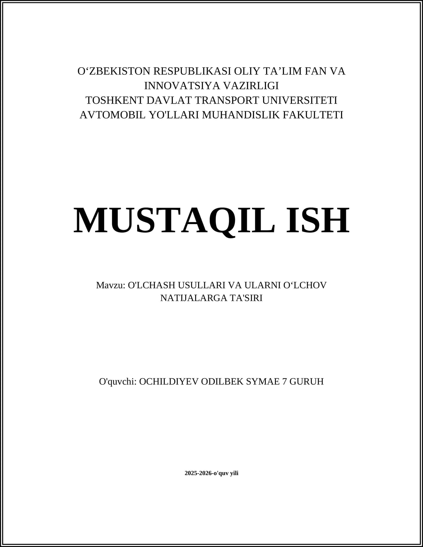 O'LCHASH USULLARI VA ULARNI OʻLCHOV NATIJALARGA TA'SIRI